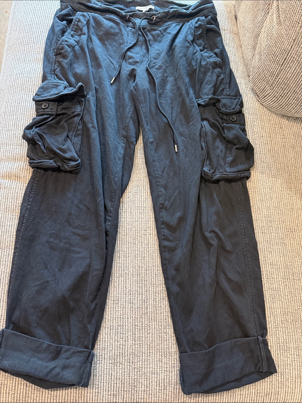 James Perse Pima Cotton Black Cargo Pocket Drawstring Cuffed Pants Travel Size 1